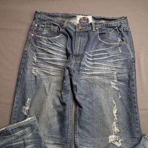 Jordan Craig‎ Legacy Mens Jeans Distressed Blue Wash 38x34 Creased Straight